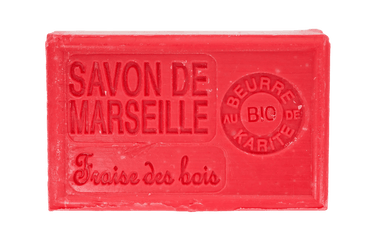 Savon de Marseille fraise des bois 125 g, enrichi au beurre de karité bio