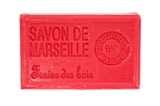 Savon de Marseille fraise des bois 125 g, enrichi au beurre de karité bio